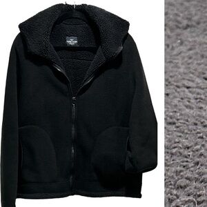 Faded Glory, size XL (16 to 18), black, long sleeve, zipup Sherpa hoodie/pockets
